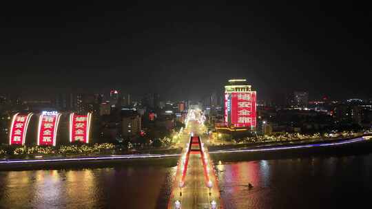 四川德阳夜景德阳彩虹桥夜景航拍