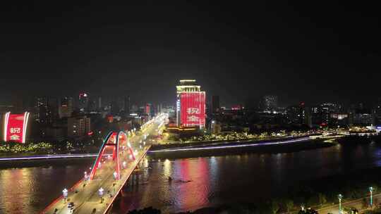 四川德阳夜景德阳彩虹桥夜景航拍