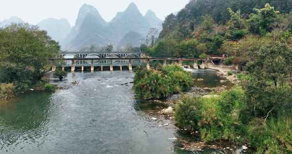 广西河池巴马盘阳河风景区航拍0787