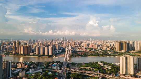 广州鹤洞大桥和白鹅潭城市天际线延时航拍