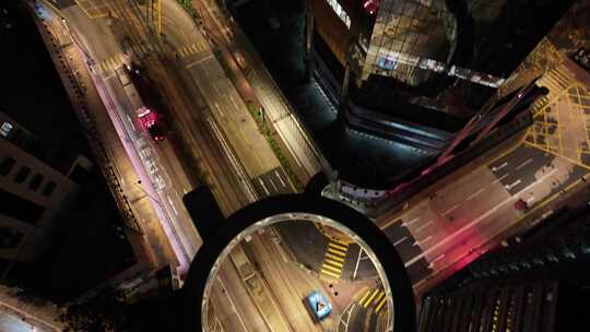 香港湾仔区写字楼夜景航拍