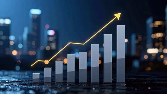 城市夜景中上升的柱状图