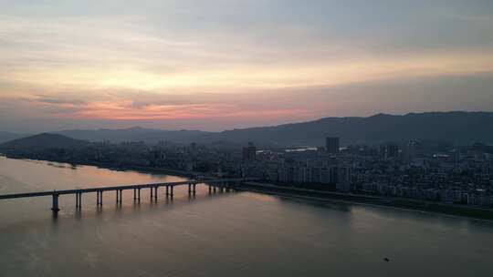 广东肇庆城市夜幕航拍