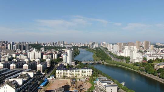 航拍湖北咸宁城市风光地标建筑