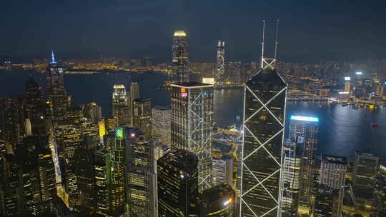 航拍香港维多利亚港夜景