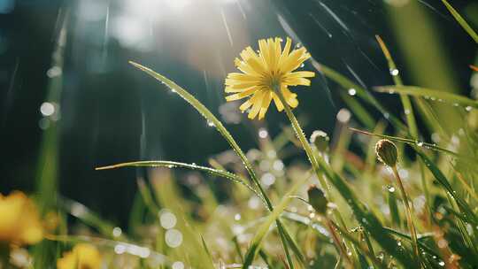 雨后蒲公英水珠阳光唯美生命力视频