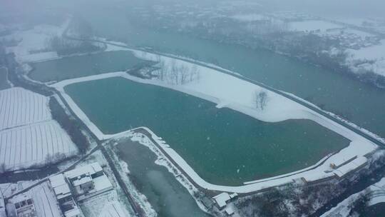 s0017-扬州雪景农村小镇天然湖面雪景