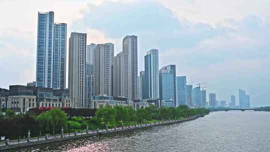 北京通州北运河玉带河桥城市风光