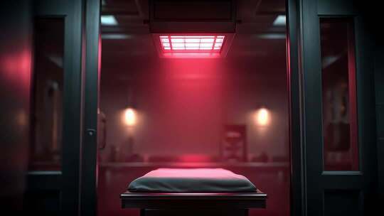 法医停尸间红色灯光下的神秘氛围