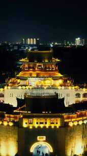 河南洛阳历史文化名城夜景灯光竖屏航拍