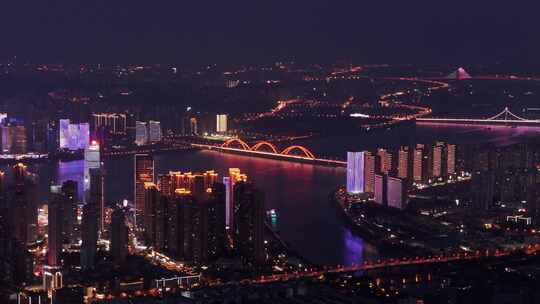 长沙cbd鸟瞰城市夜景霓虹繁华经济