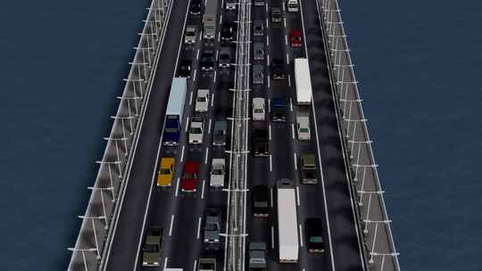 跨海大桥车流穿行3d动画