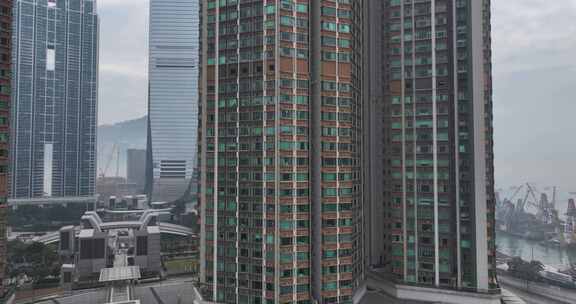 香港油尖旺区擎天半岛住宅区航拍