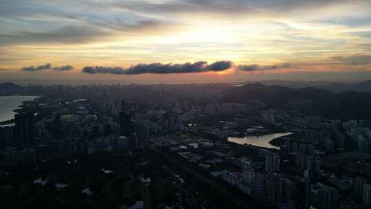 深圳南山区晚霞航拍