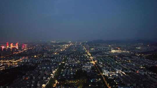 浙江绍兴城市夜幕降临夜景晚霞航拍