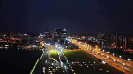 航拍成都兴隆湖夜景地标经i去公园生态公园