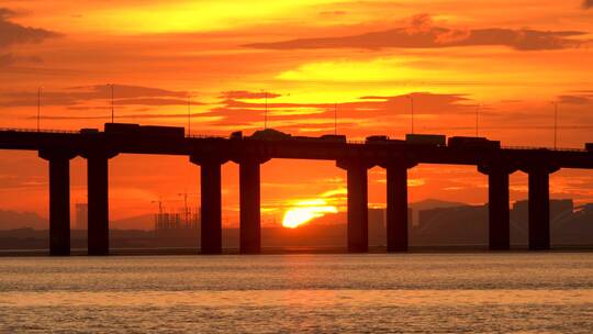 杭州钱塘江下沙大桥夕阳西下