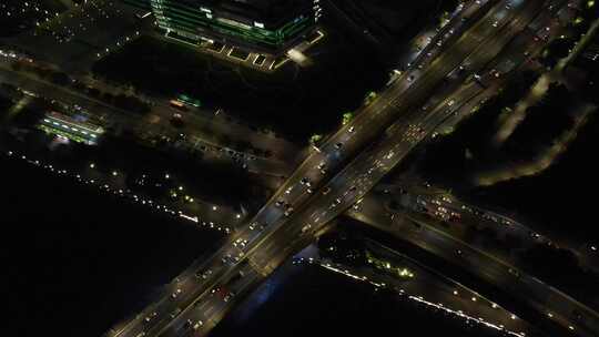 广州城市夜景交通航拍