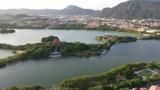 泉州西湖公园航拍市区鲤城区小区