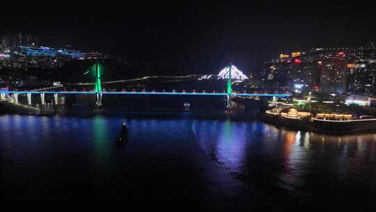 湖北省巴东县长江大桥 夜景 高精度 航拍