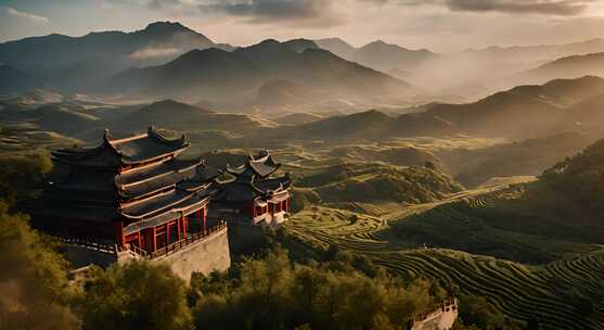 中国山水景观古迹古建筑山峰风景