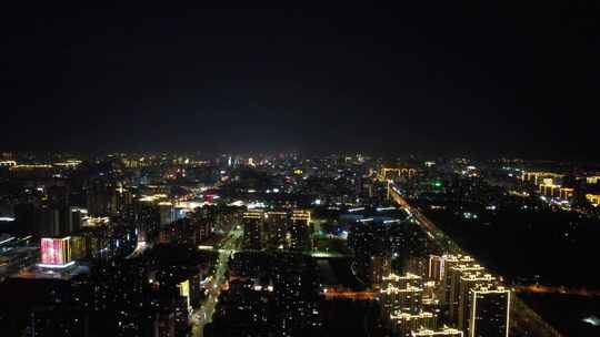 河南商丘城市大景夜景灯光航拍