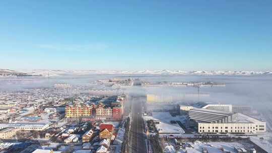 额尔古纳冬季城市冰雪道路