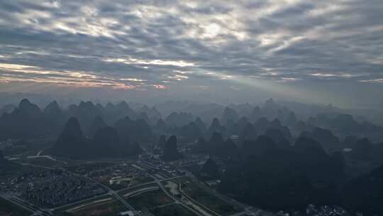 桂林山水城市鸟瞰全景