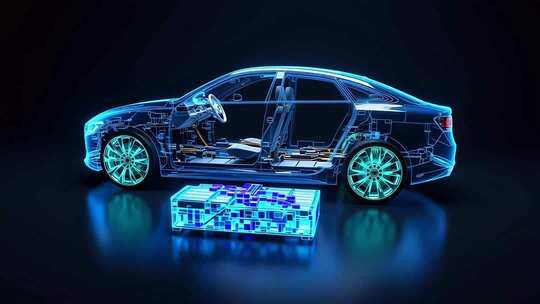 透明线框效果电动汽车展示