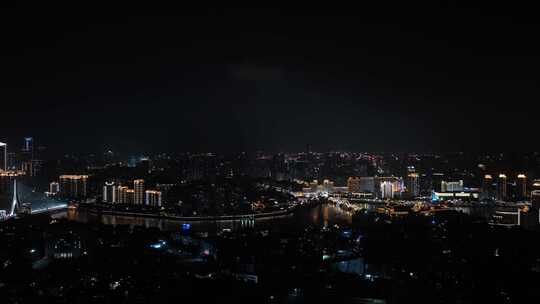 福州夜景航拍闽江之心中洲岛夜晚城市风光