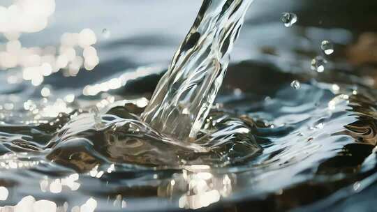 水滴溅落的瞬间清澈水面波纹