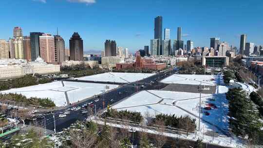 城市雪景 冬天 城市雪景航拍