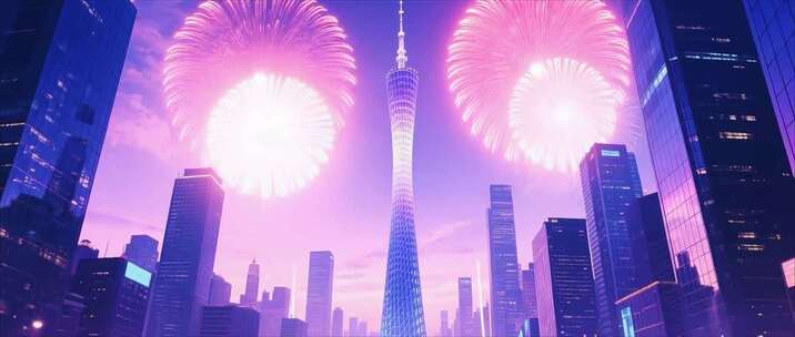 广州城市烟花夜景