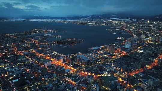 航拍日本北海道函馆夜景