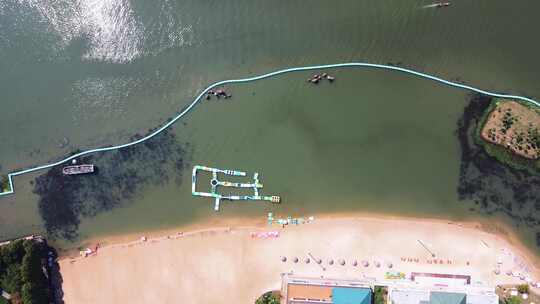 航拍武汉旅游5A级东湖景区沙滩浴场