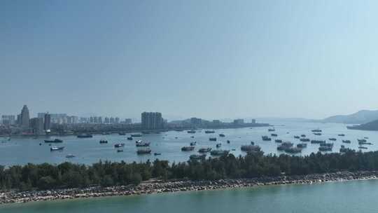 海边渔船码头海岸线风光航拍渔港汕尾港风景视频素材模板下载