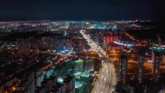 辽阳西路福辽立交桥夜景航拍延时