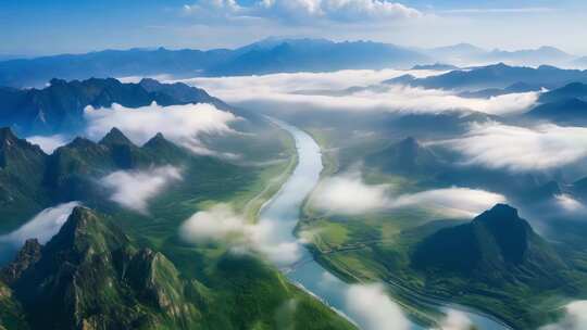 山川河流空中俯瞰美景