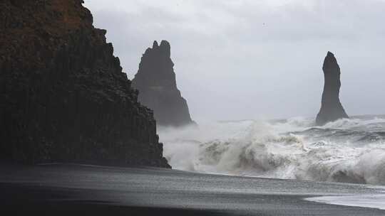 黑沙，海滩，海，冰岛