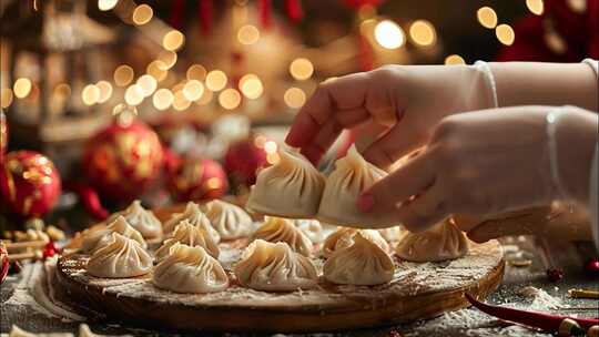 春节新年冬天年夜饭团圆烟花过年喜庆热闹气