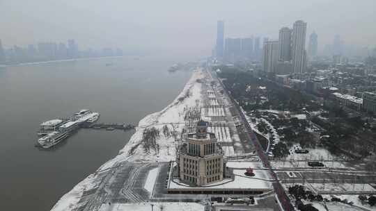 武汉横渡长江博物馆雪景航拍