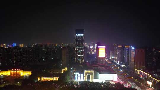 河北邯郸城市高楼建筑夜景交通航拍