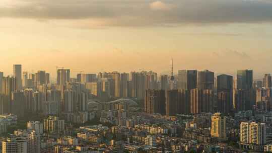 佛山禅城区城市地标建筑群日出晨曦延时