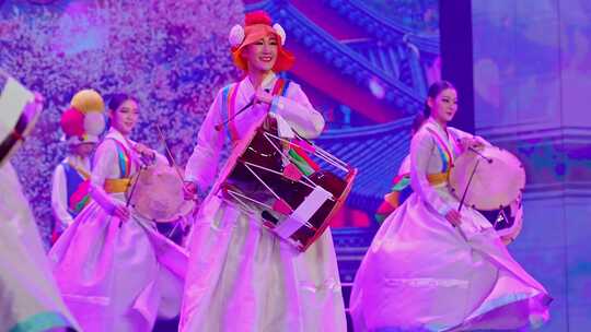 韩国民间舞蹈表演视频素材模板下载