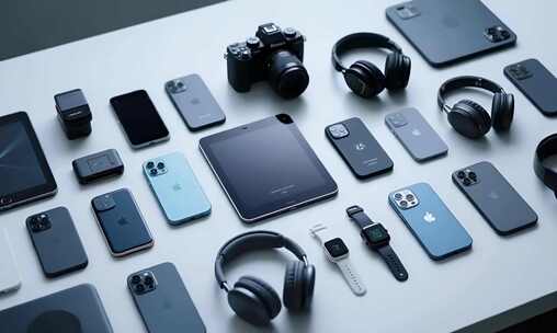 桌面上的各类电子产品展示