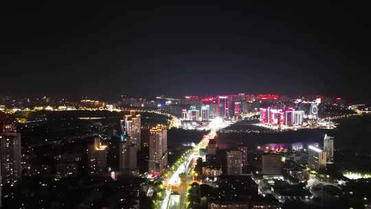 航拍四川泸州夜景泸州一环路夜景