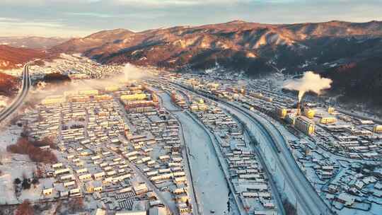 牡丹江横道河子铁路日出航拍风景视频素材模板下载