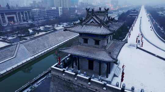 西安城墙角楼雪景