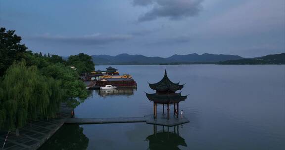 杭州西湖早晨风景航拍