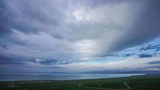 青海湖全景日落视频素材模板下载